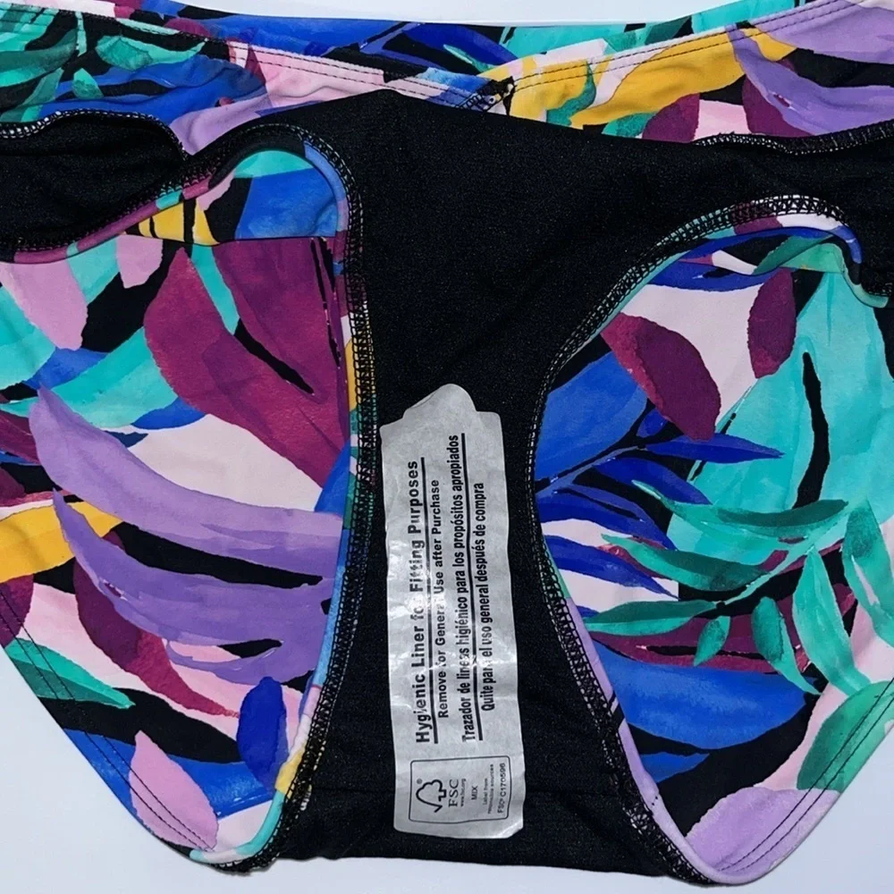 Time And Tru V-Cut Waist Bikini Bottom Size L 12-14 Floral Palm Print NWT